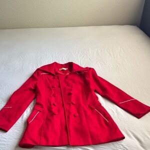 Women's Red Double-Breasted Peacoat Jacket